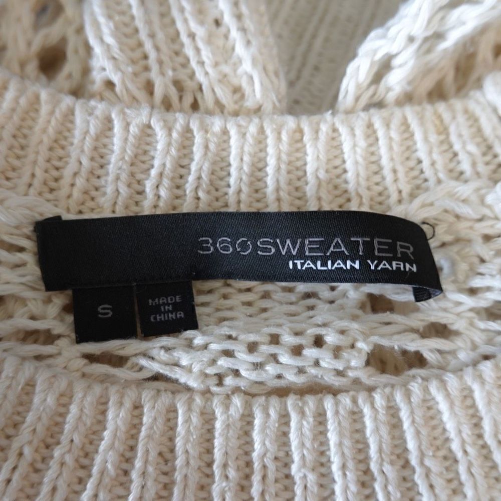 360 Sweater Sweater Open Crochet Knit Design Silk and Linen Size Small - Picture 3 of 15